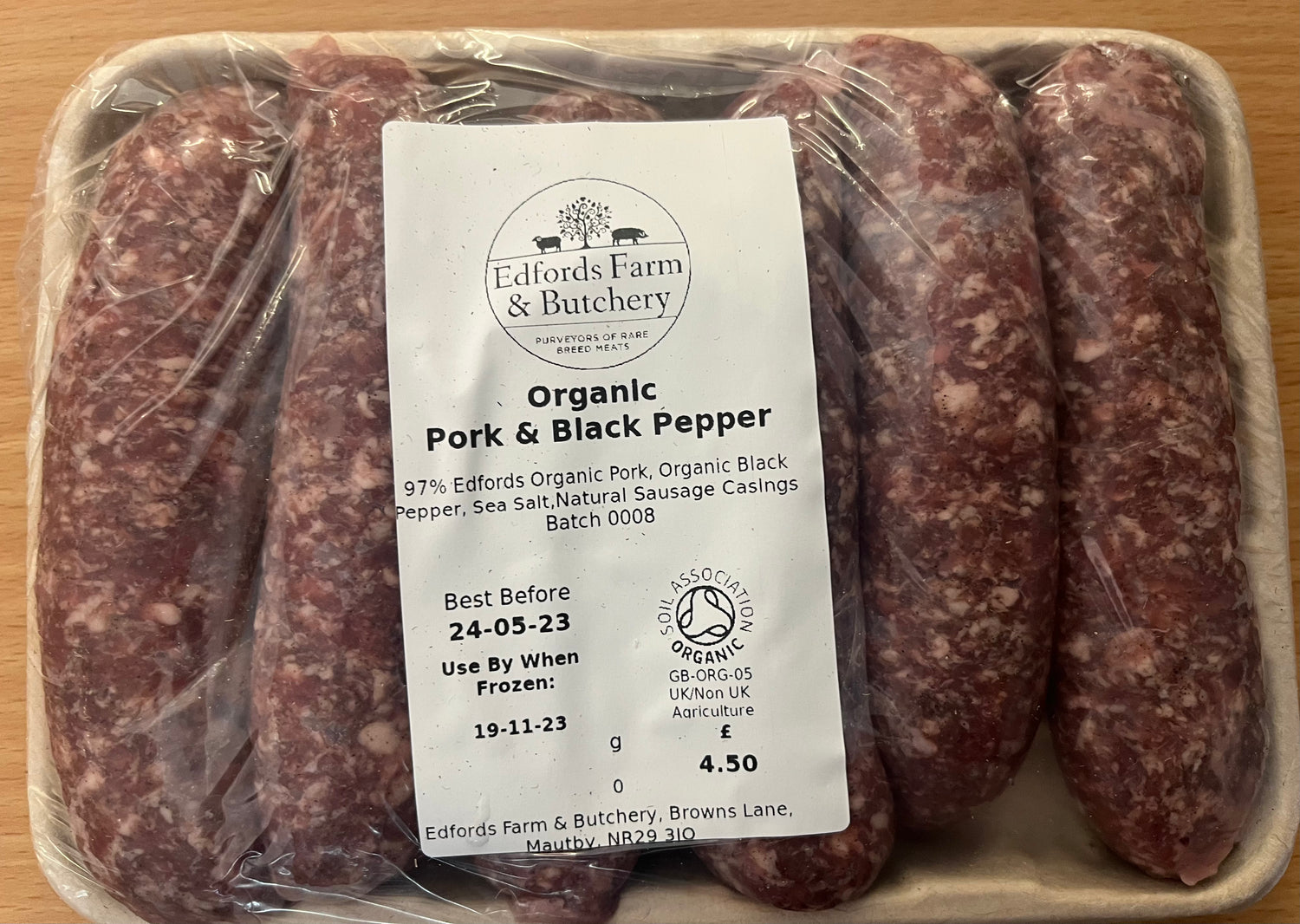 Organic Black Pepper Sausages Edfords Farm Butchery